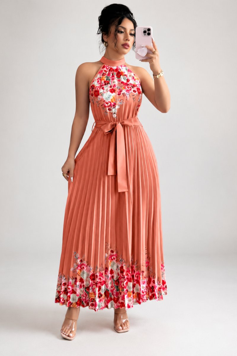 Paloma | Women's Floral Pleated Halter Midi Dress