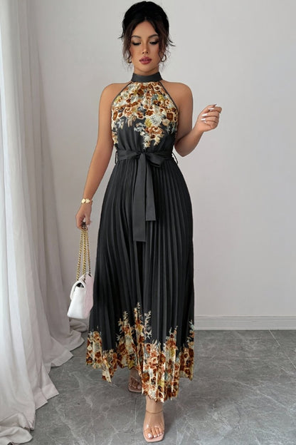 Paloma | Women's Floral Pleated Halter Midi Dress