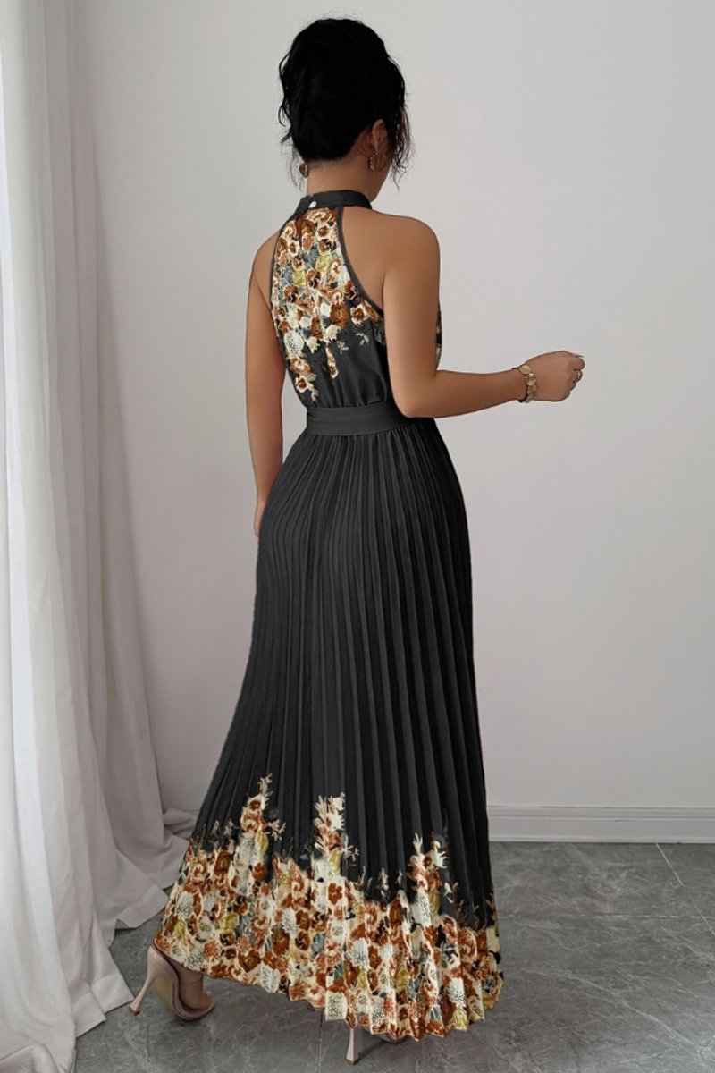 Paloma | Women's Floral Pleated Halter Midi Dress