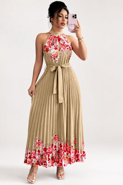 Paloma | Women's Floral Pleated Halter Midi Dress