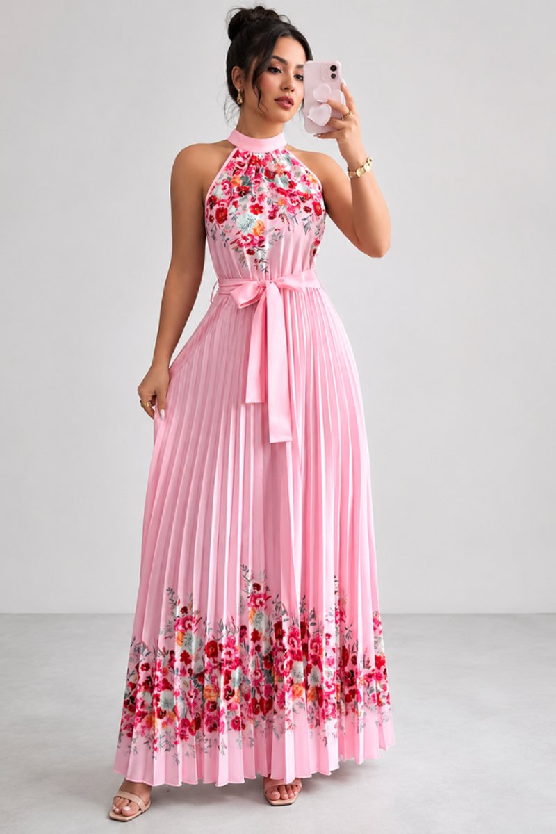 Paloma | Women's Floral Pleated Halter Midi Dress