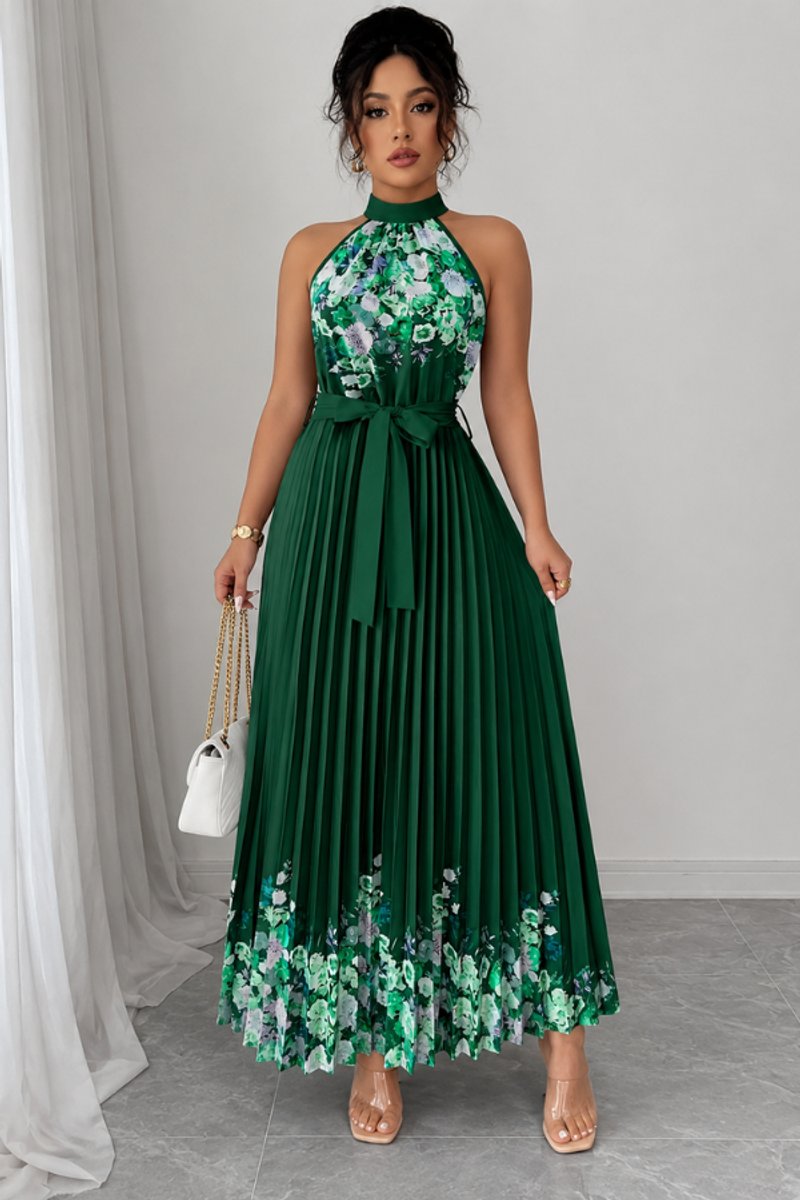 Paloma | Women's Floral Pleated Halter Midi Dress