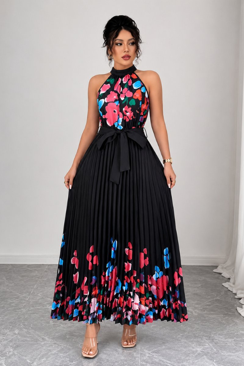 Paloma | Women's Floral Pleated Halter Midi Dress