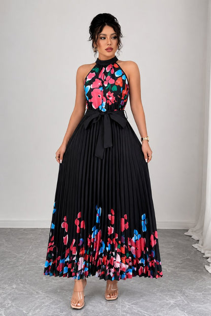 Paloma | Women's Floral Pleated Halter Midi Dress
