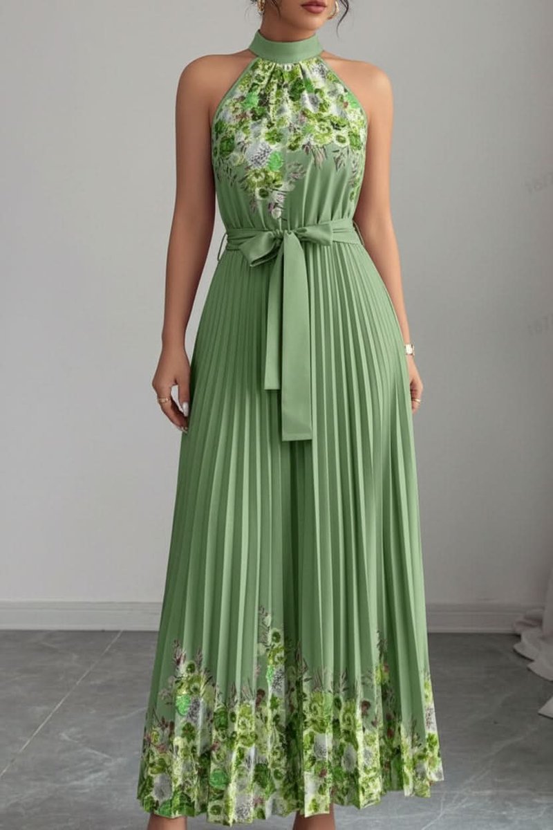 Paloma | Women's Floral Pleated Halter Midi Dress