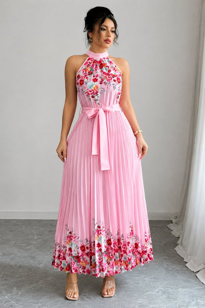 Paloma | Women's Floral Pleated Halter Midi Dress