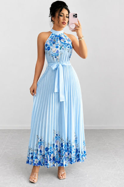 Paloma | Women's Floral Pleated Halter Midi Dress