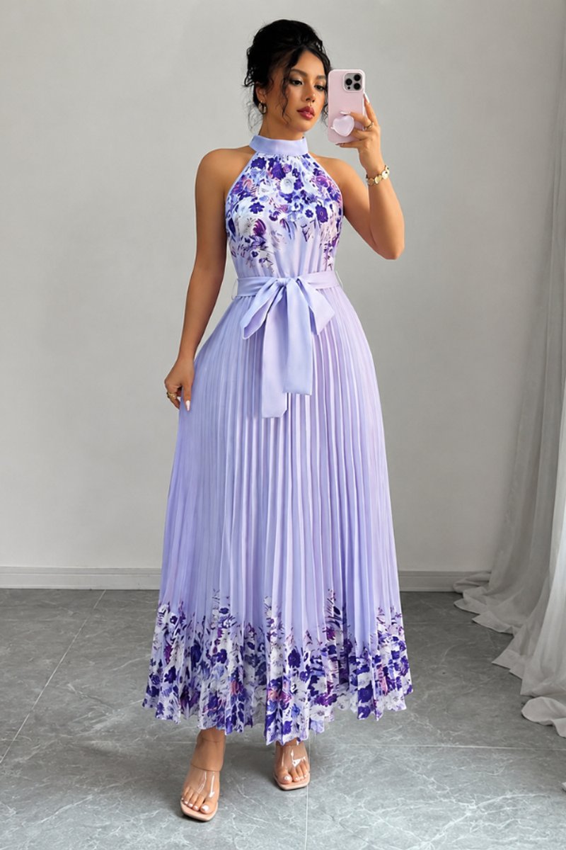 Paloma | Women's Floral Pleated Halter Midi Dress