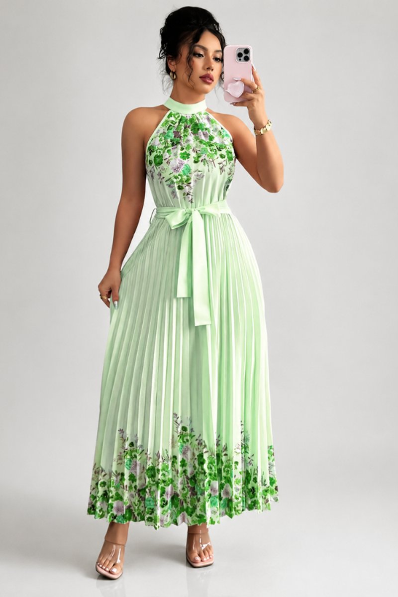 Paloma | Women's Floral Pleated Halter Midi Dress