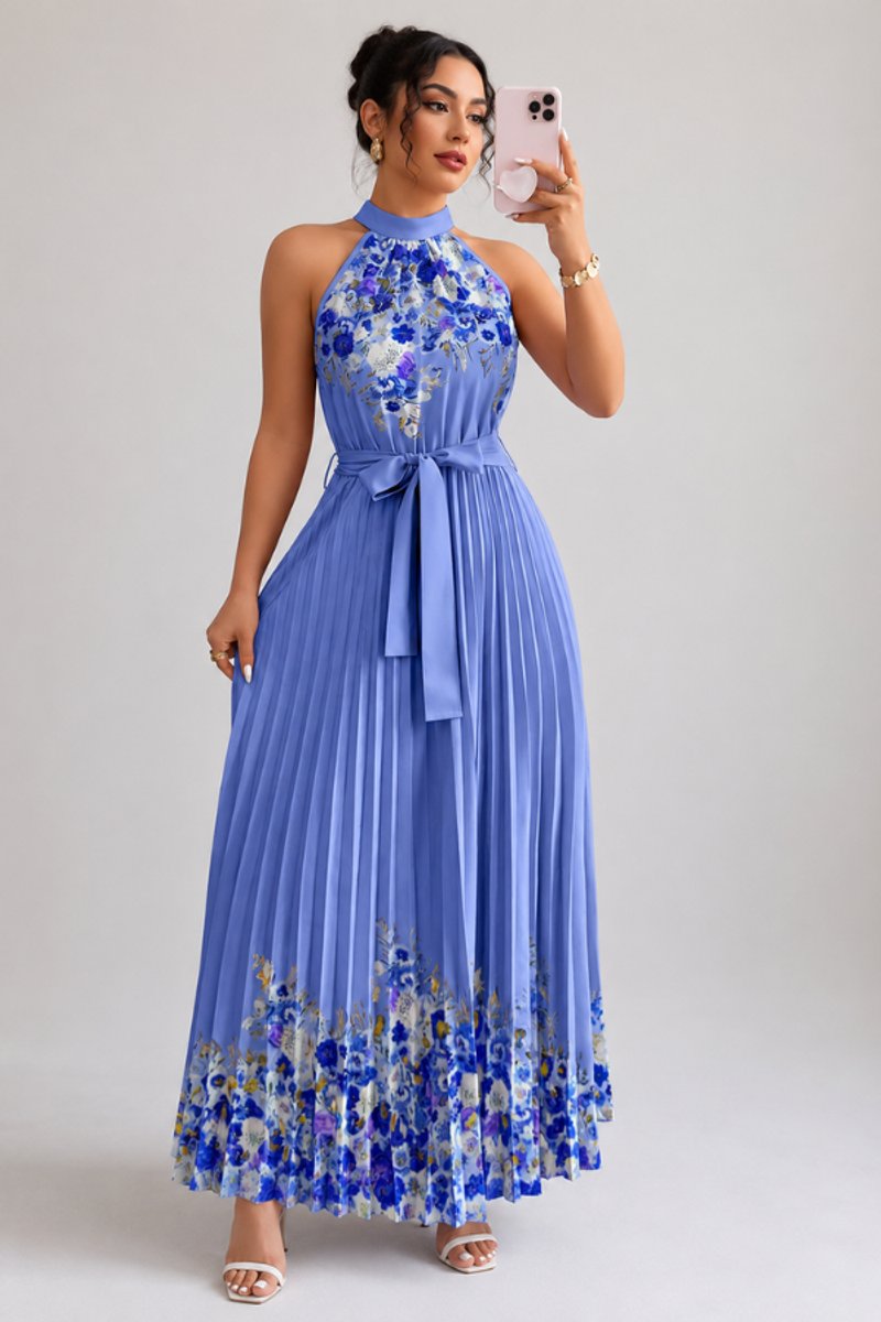 Paloma | Women's Floral Pleated Halter Midi Dress