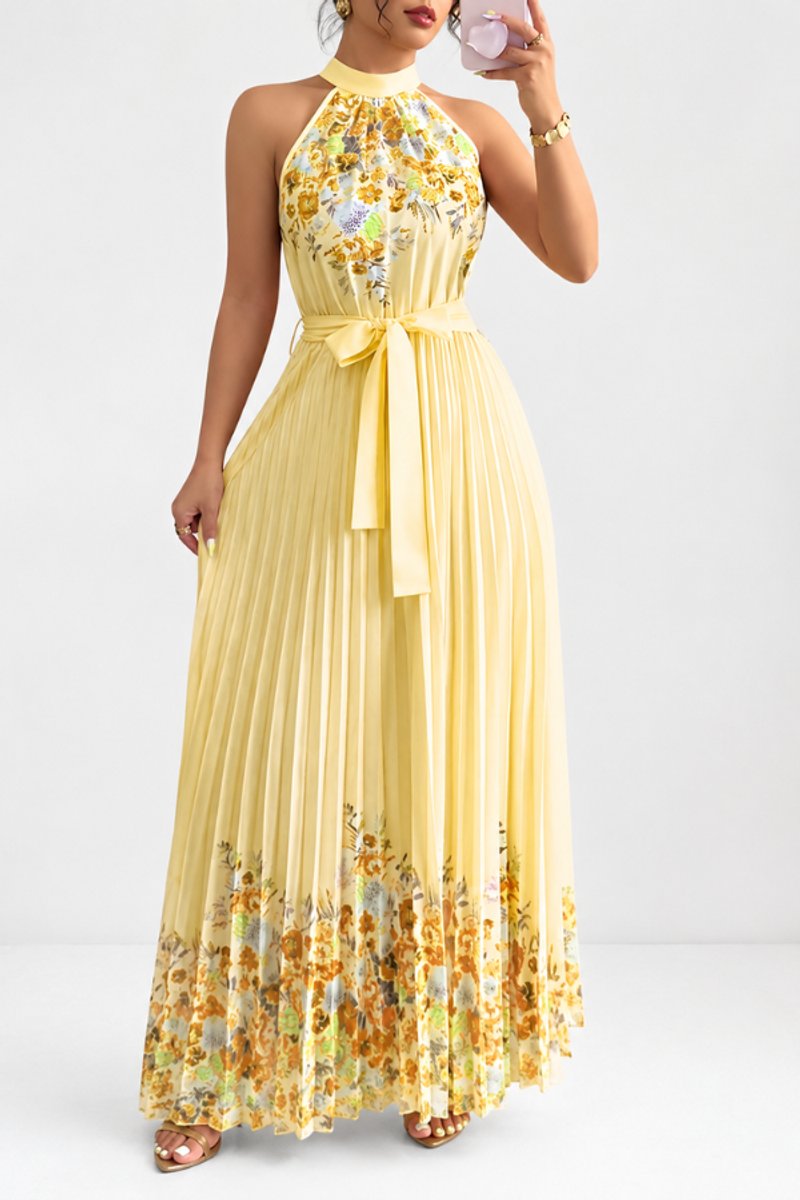 Paloma | Women's Floral Pleated Halter Midi Dress
