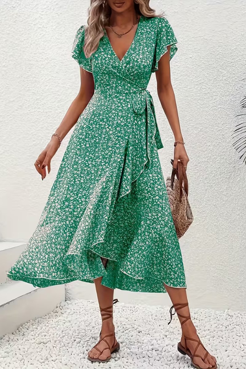 Scarlett | Women's Floral Wrap V-Neck Midi Dress