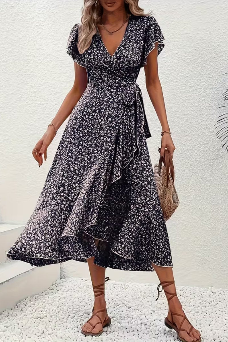 Scarlett | Women's Floral Wrap V-Neck Midi Dress
