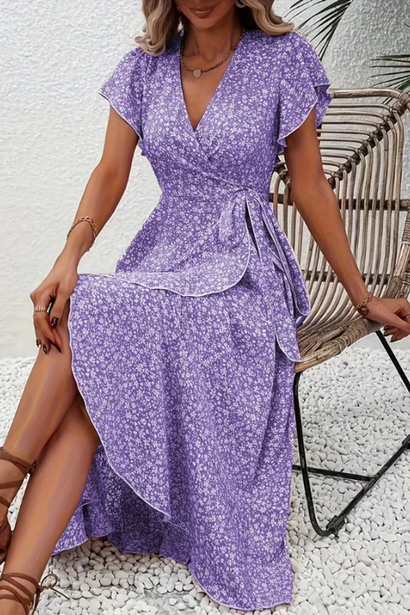 Scarlett | Women's Floral Wrap V-Neck Midi Dress
