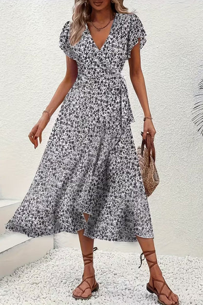 Scarlett | Women's Floral Wrap V-Neck Midi Dress