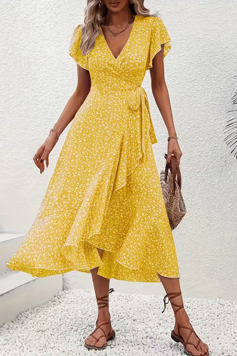 Scarlett | Women's Floral Wrap V-Neck Midi Dress