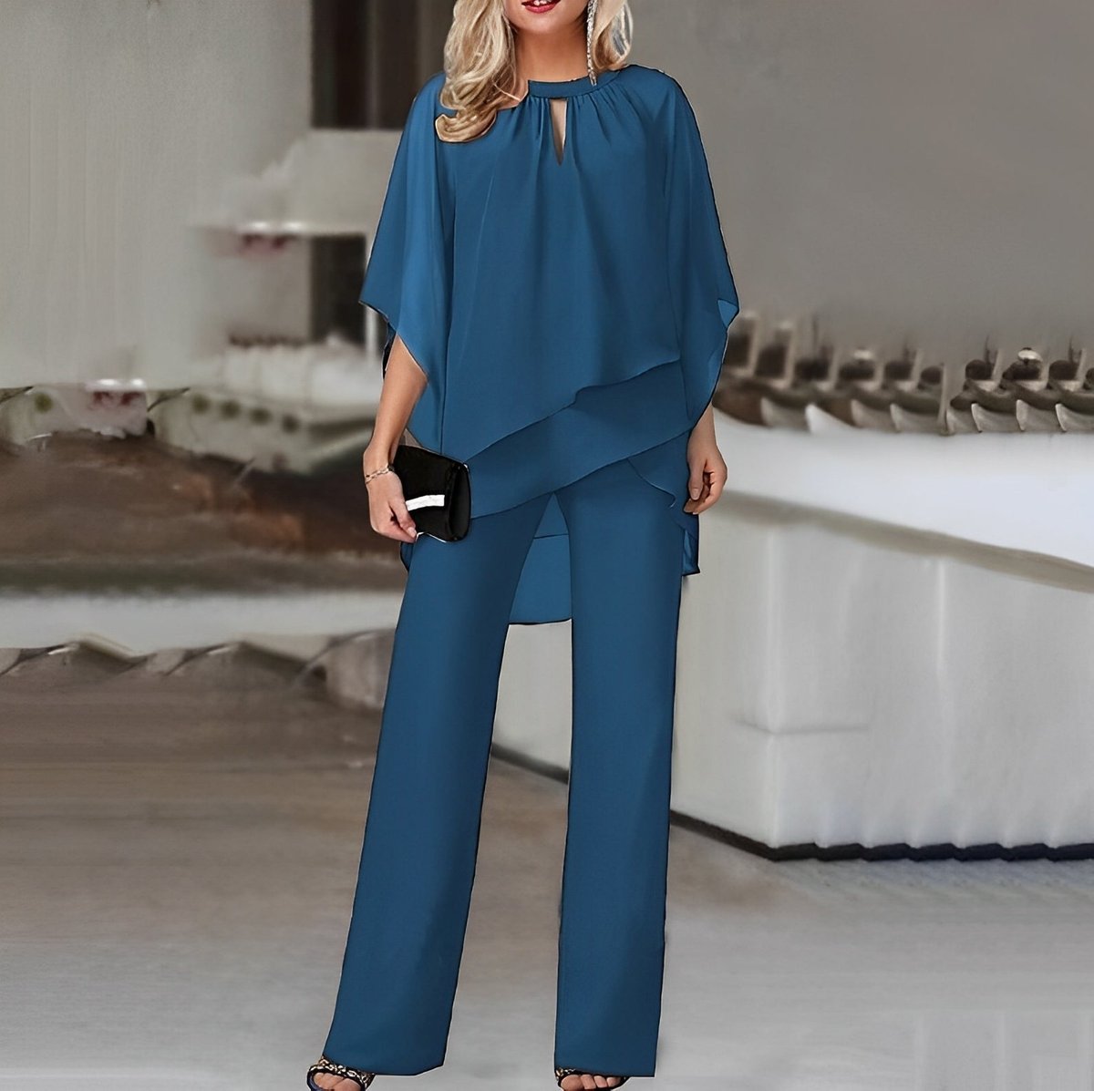 Sophia | Women's Layered Chiffon Wide Leg Pants Set