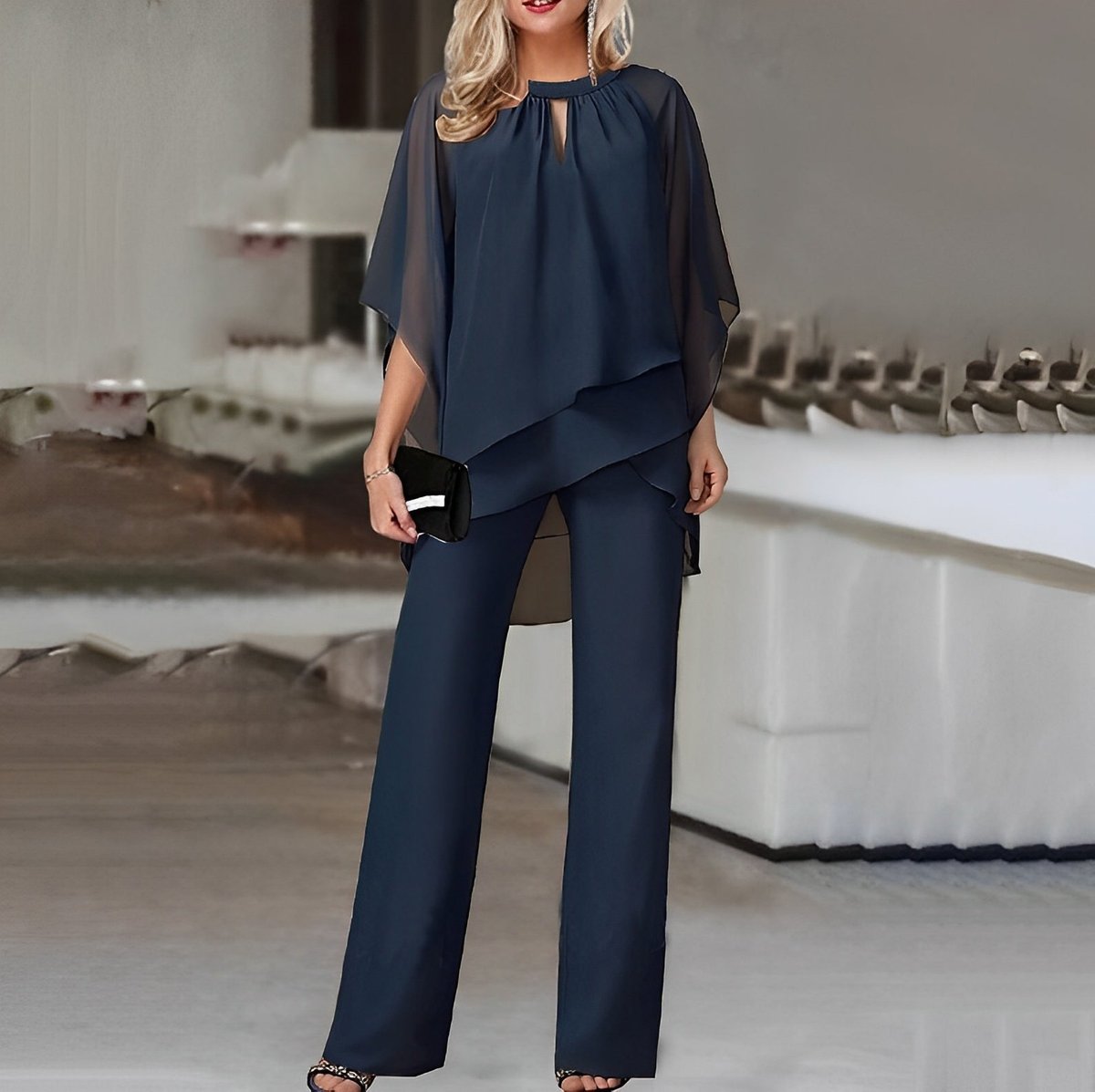 Sophia | Women's Layered Chiffon Wide Leg Pants Set