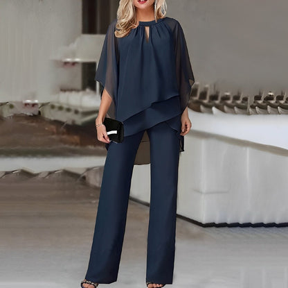 Sophia | Women's Layered Chiffon Wide Leg Pants Set