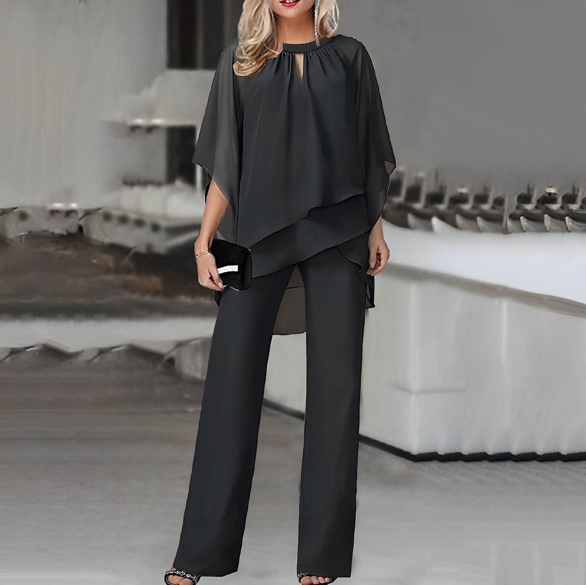 Sophia | Women's Layered Chiffon Wide Leg Pants Set