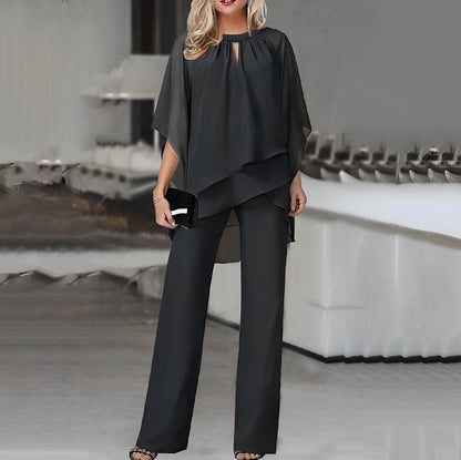 Sophia | Women's Layered Chiffon Wide Leg Pants Set