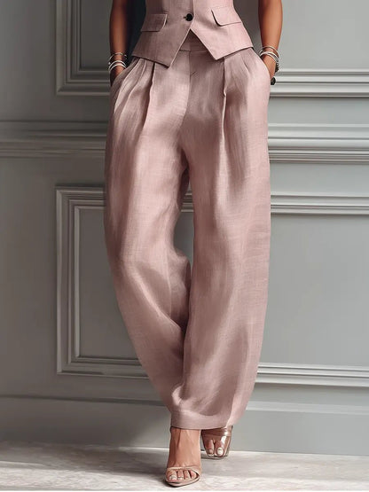 Isabella | Women's Linen Waistcoat Wide Leg Pants Set