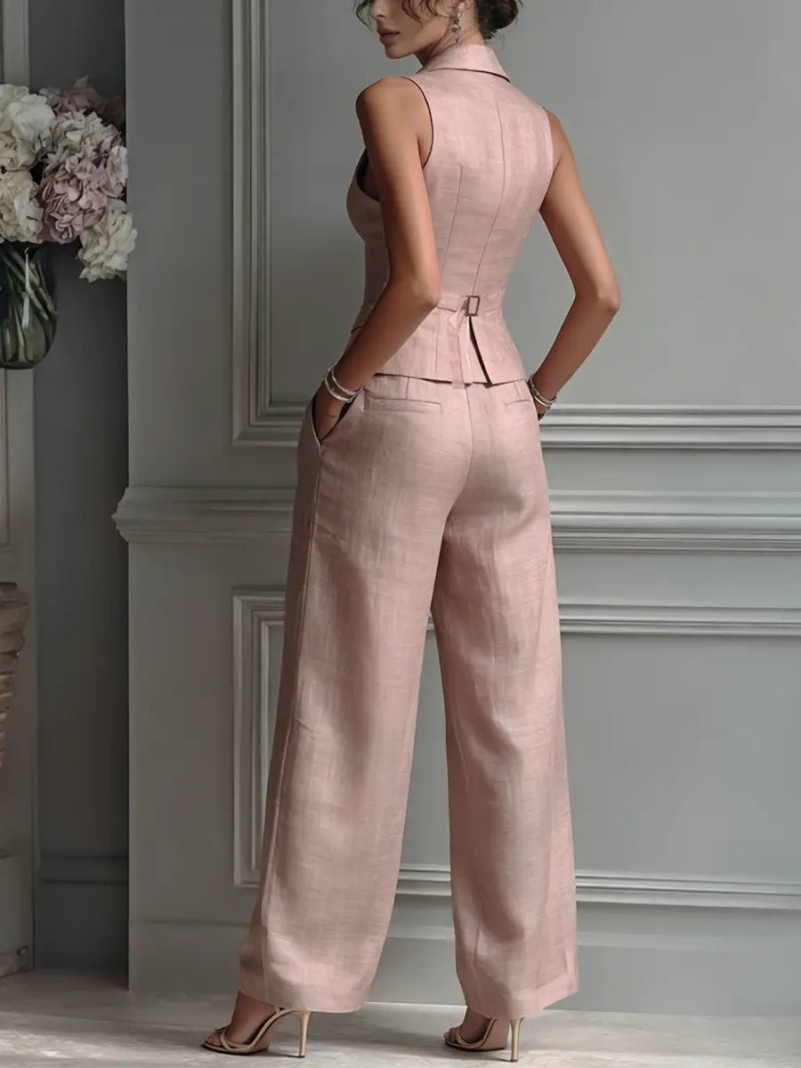 Isabella | Women's Linen Waistcoat Wide Leg Pants Set