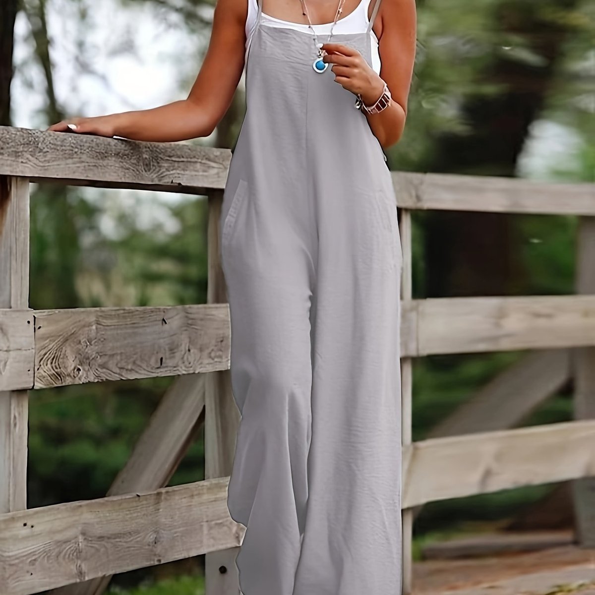 Indie | Women's Linen Wide Leg Sleeveless Dungaree Jumpsuit