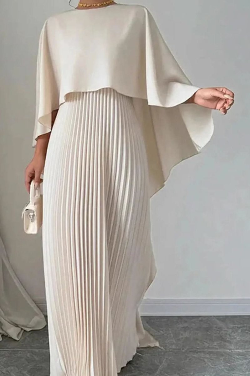 Vivienne | Women's Pleated Cape Overlay Formal Maxi Dress