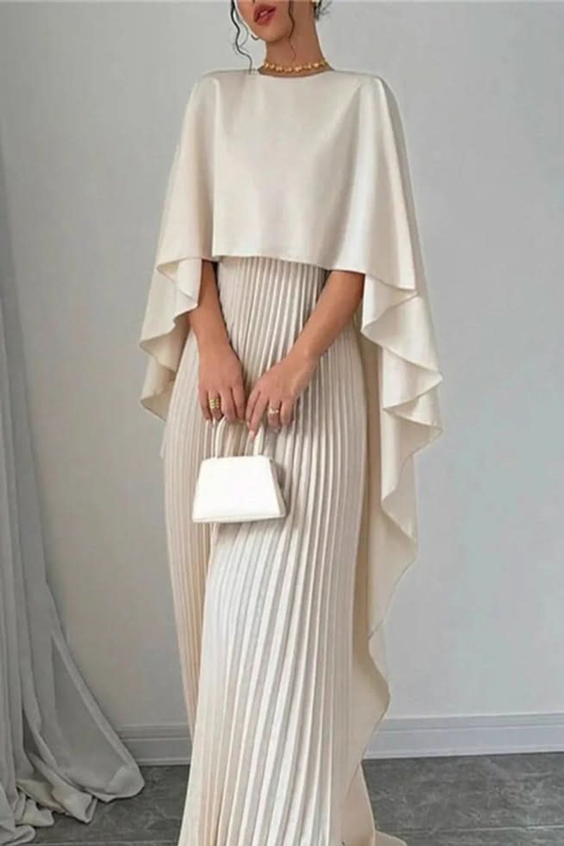 Vivienne | Women's Pleated Cape Overlay Formal Maxi Dress