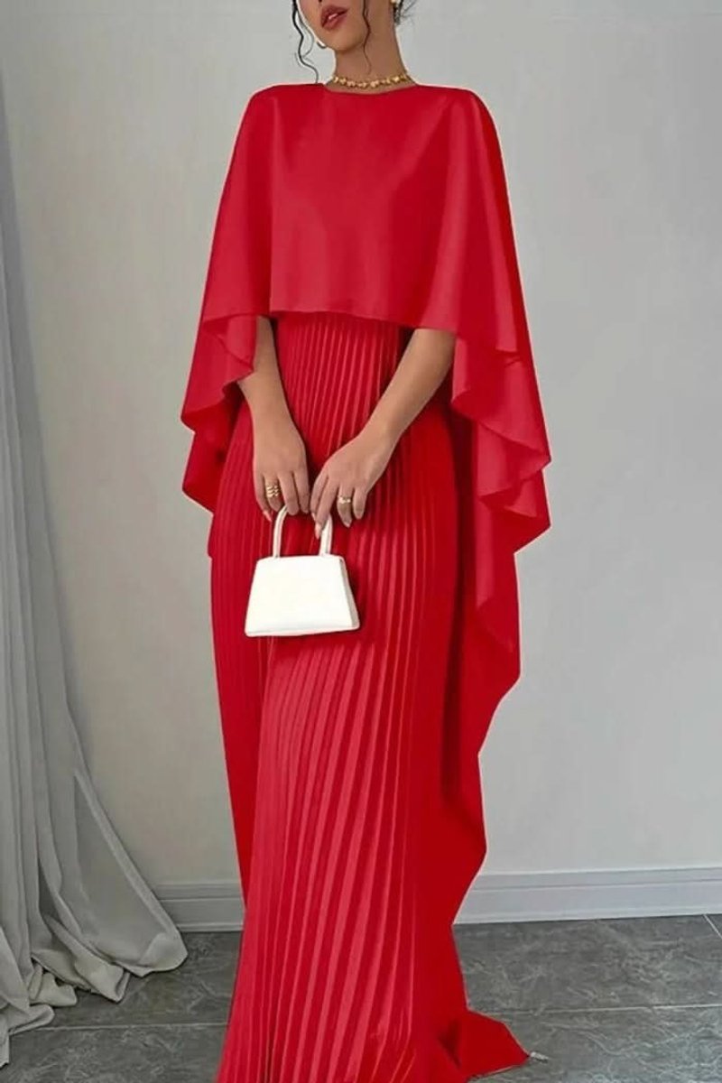 Vivienne | Women's Pleated Cape Overlay Formal Maxi Dress