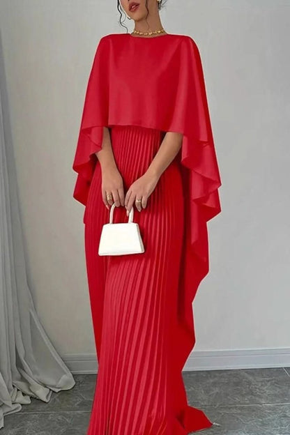 Vivienne | Women's Pleated Cape Overlay Formal Maxi Dress