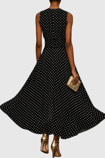 Aria | Women's Polka Dot Sleeveless Ruffle Hem Maxi Dress