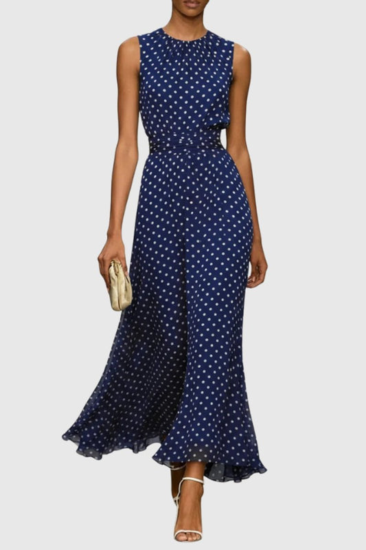 Aria | Women's Polka Dot Sleeveless Ruffle Hem Maxi Dress