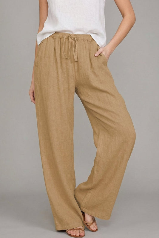 Olivia | Women's Relaxed Drawstring Linen Wide Leg Pants