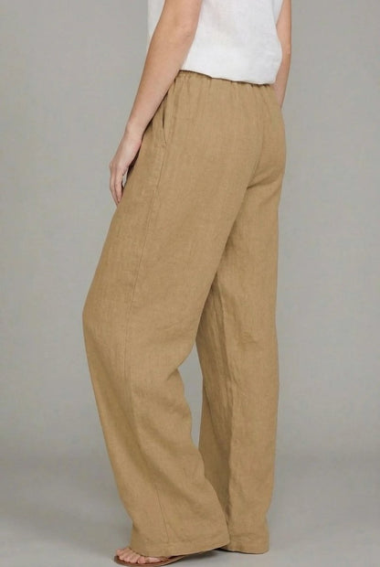 Olivia | Women's Relaxed Drawstring Linen Wide Leg Pants