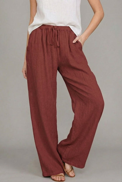 Olivia | Women's Relaxed Drawstring Linen Wide Leg Pants