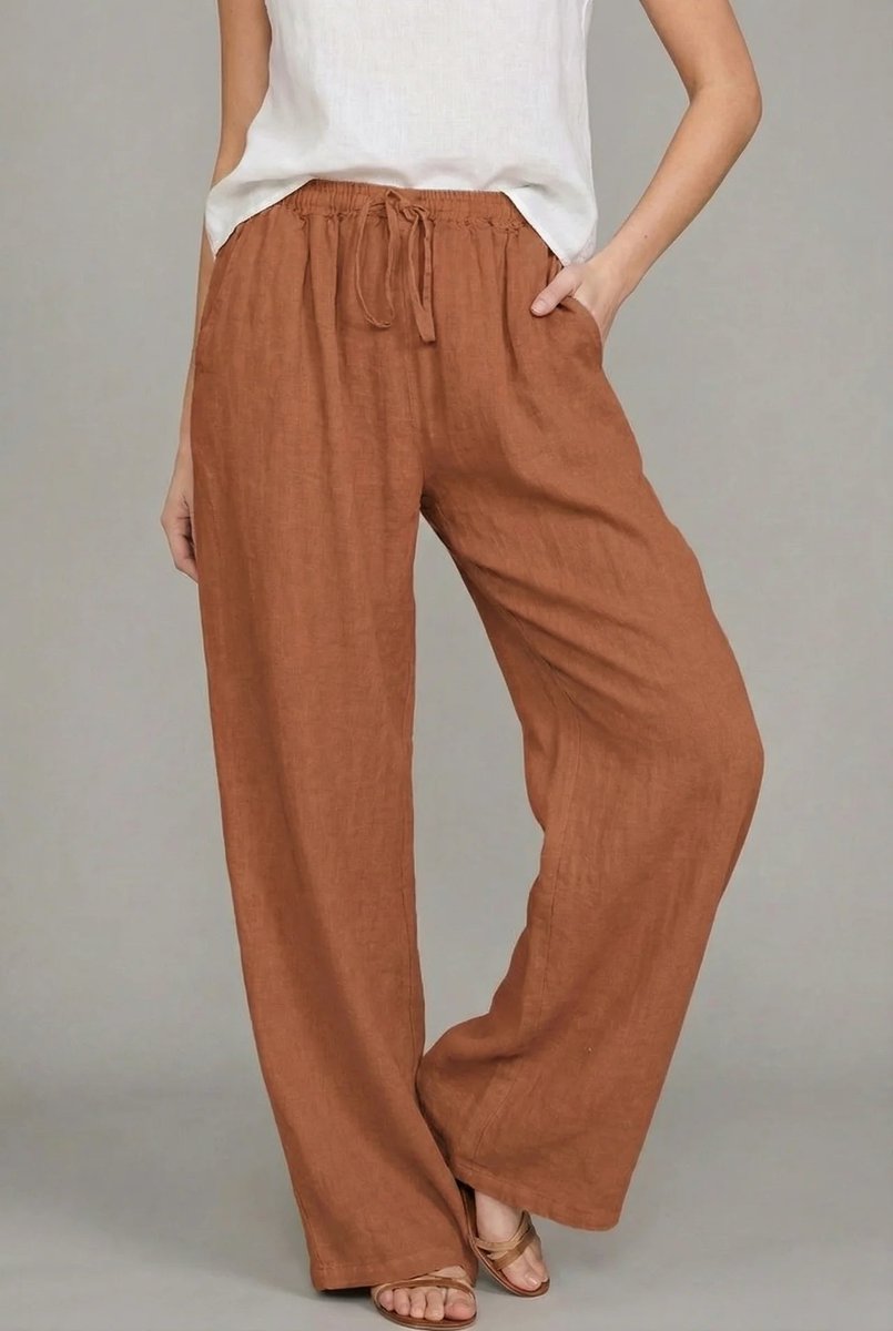 Olivia | Women's Relaxed Drawstring Linen Wide Leg Pants
