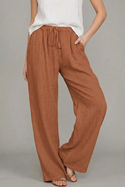 Olivia | Women's Relaxed Drawstring Linen Wide Leg Pants