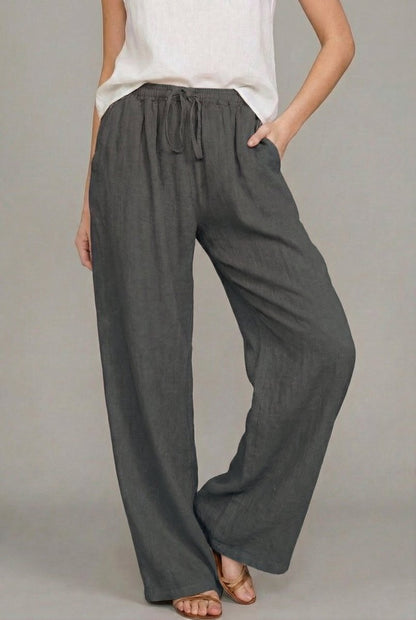 Olivia | Women's Relaxed Drawstring Linen Wide Leg Pants