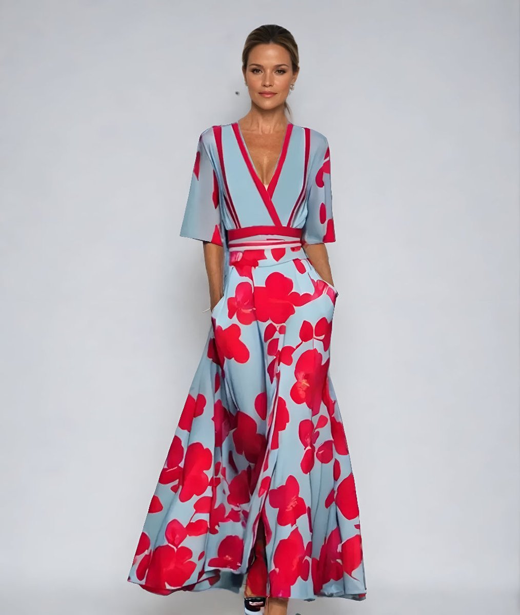 Layla | Women's V-Neck Wrap Floral A-Line Midi Dress