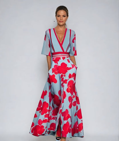 Layla | Women's V-Neck Wrap Floral A-Line Midi Dress