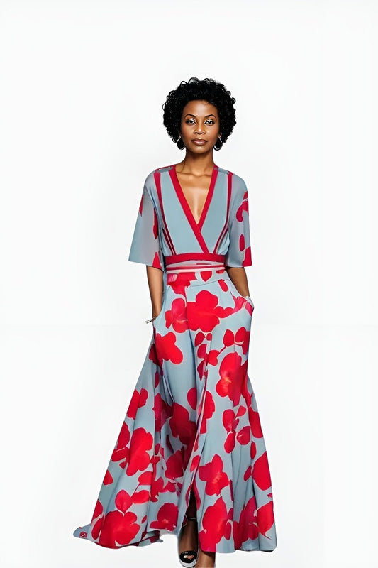 Layla | Women's V-Neck Wrap Floral A-Line Midi Dress