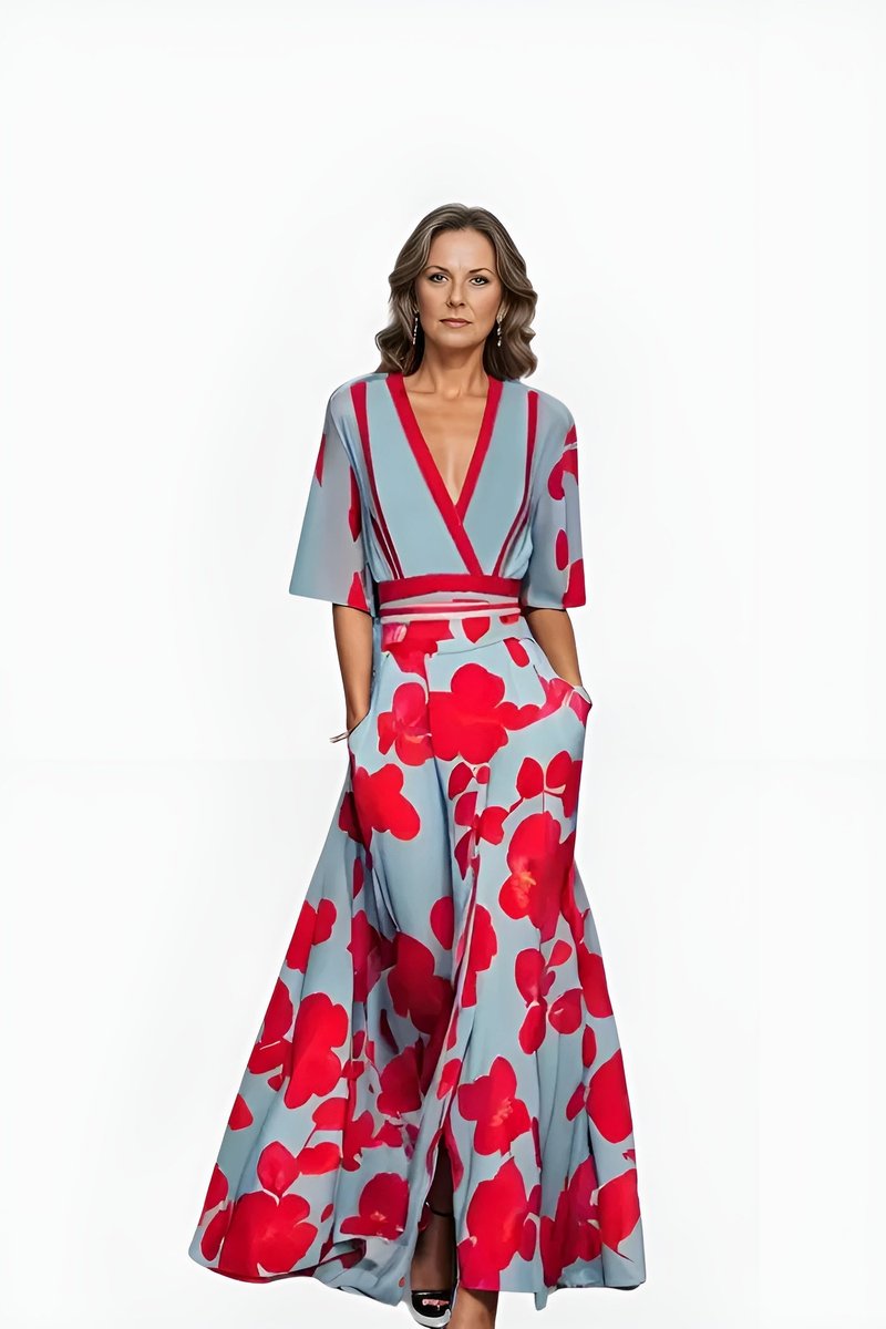Layla | Women's V-Neck Wrap Floral A-Line Midi Dress