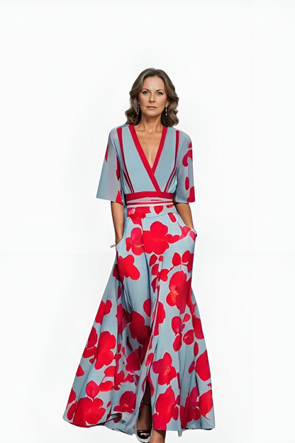 Layla | Women's V-Neck Wrap Floral A-Line Midi Dress