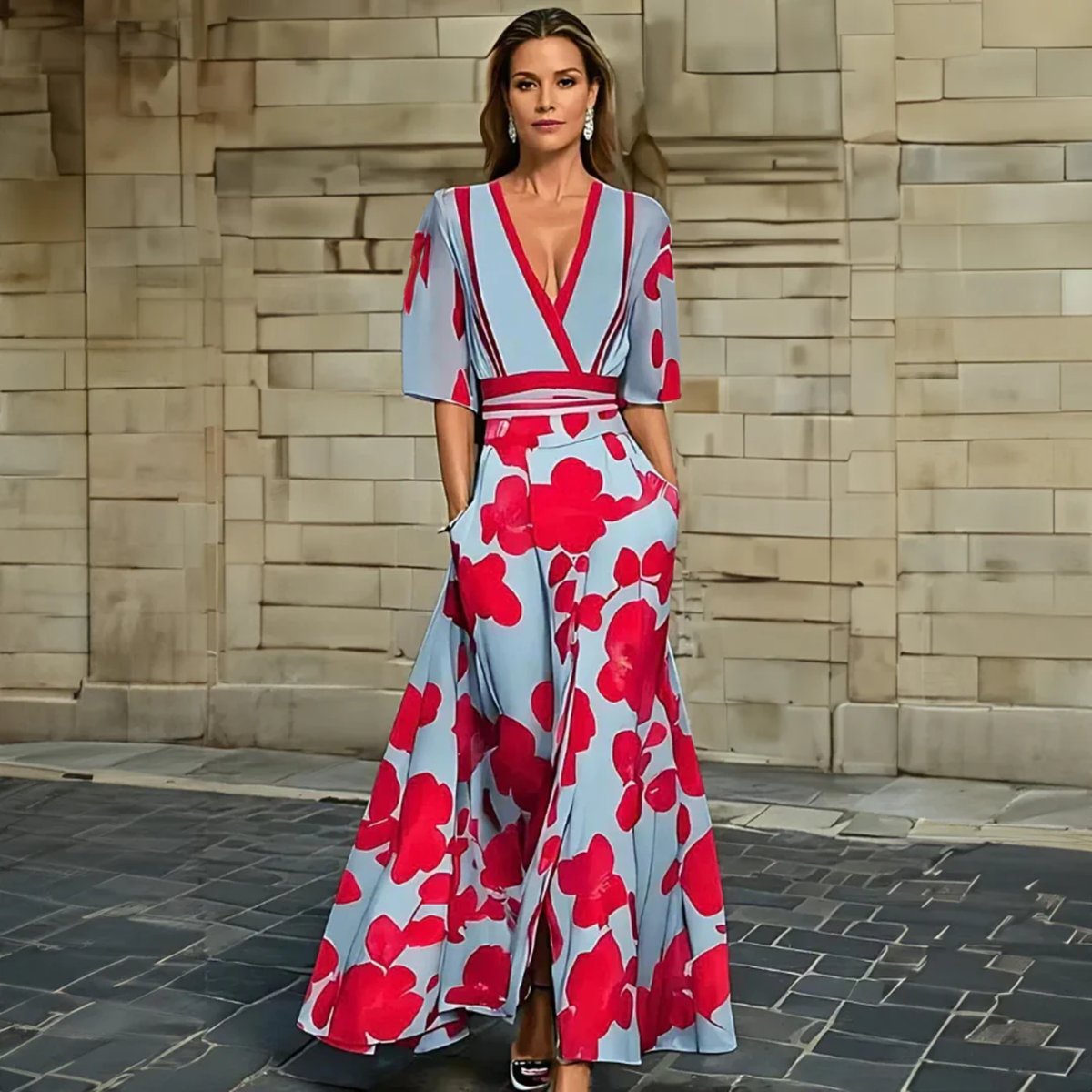 Layla | Women's V-Neck Wrap Floral A-Line Midi Dress