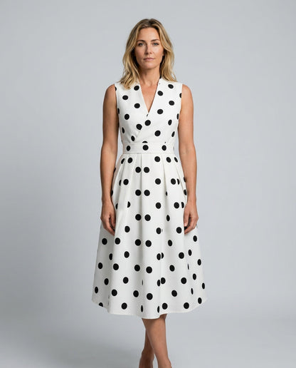 Vera | Sleeveless Polka Dot Belted Midi Dress