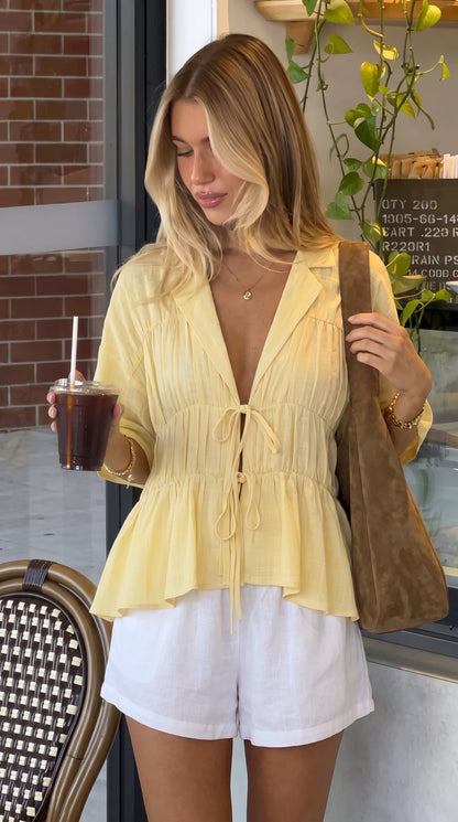 Kailey | Tie-Front V-Neck Collared Top