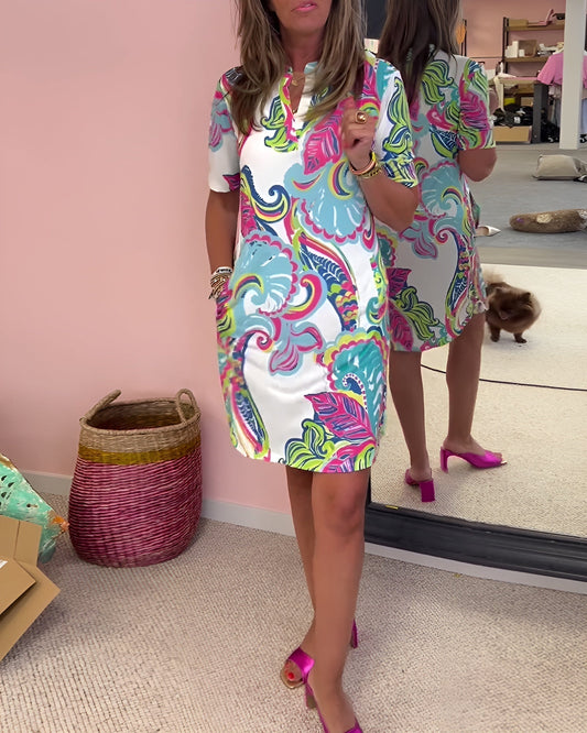 Colette | Relaxed Tropical Print Short Sleeve Midi Dress