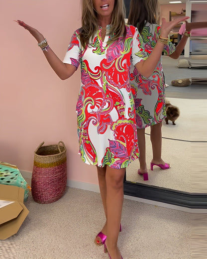 Colette | Relaxed Tropical Print Short Sleeve Midi Dress